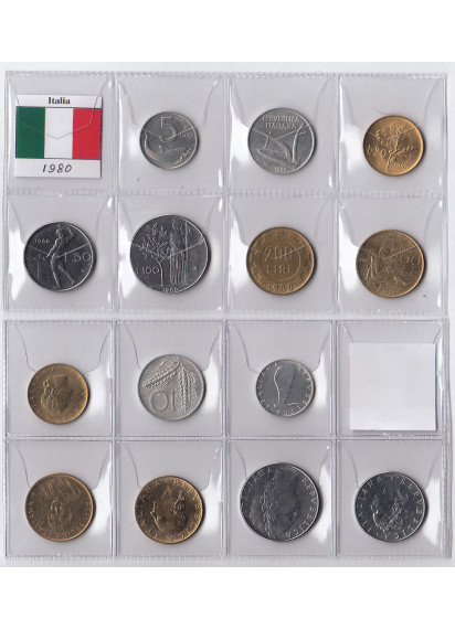1980 - Serietta di 7 monete tutte dell'anno 1980 in condizioni quasi fdc